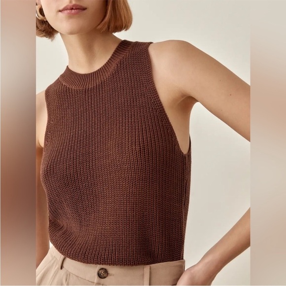 Reformation Lilac Top in Chestnut (Brown) Sleeveless Knit Tank Size XL - Picture 1 of 8